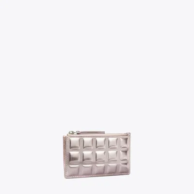 Tory Burch Fleming Metallic Square Quilt Zip Card Case