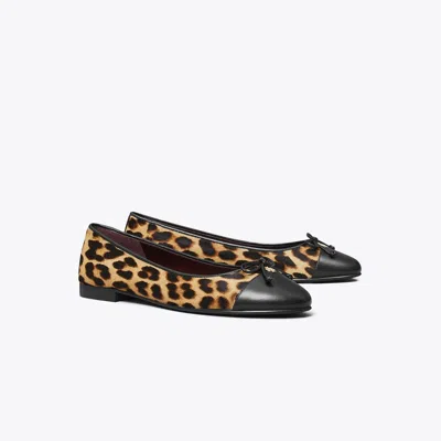 Tory Burch Brown Cap-toe Ballet Pumps In Animal Print