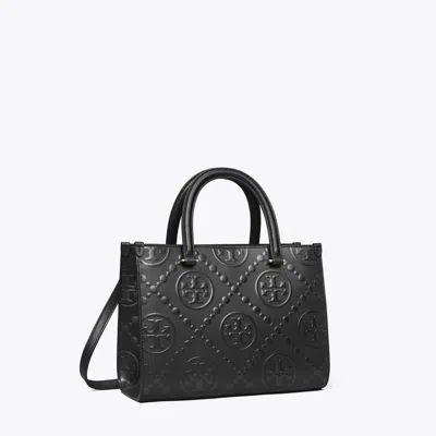 Tory Burch T Monogram Embossed Square Tote Bag In Black