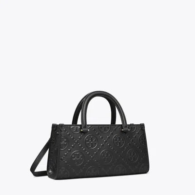 Tory Burch Small T Monogram Embossed East-west Tote Bag In Black