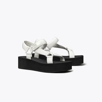 Tory Burch Round Toe Platform Sandals In White