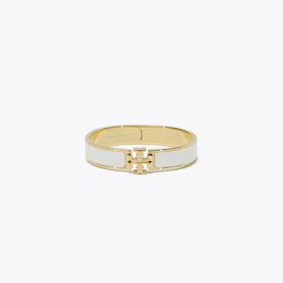 Tory Burch Kira White Bracelet With Logo Plaque Closure In 18k Gold-plleated Brass Blend Woman In Gold