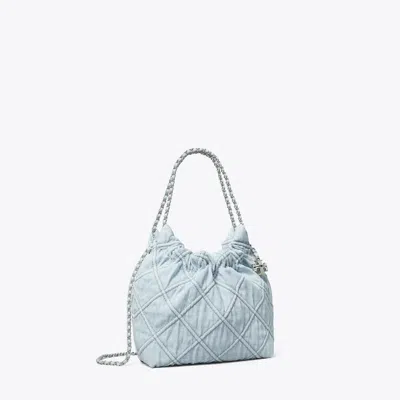Tory Burch Fleming Mini Quilted Denim Hobo Bag