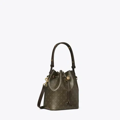 Tory Burch T Monogram Coated Canvas Mini Bucket Bag French Press In Brown