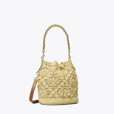 Tory Burch T Monogram Raffia Bucket Bag In Brown