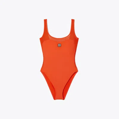 Tory Burch Double T Patch One-piece Swimsuit In Red