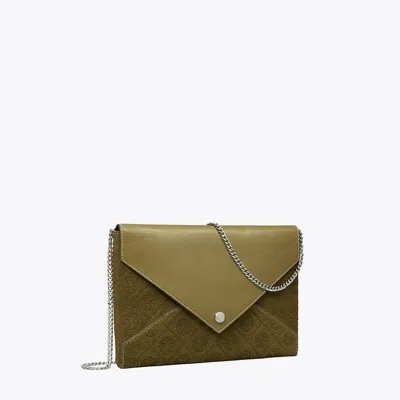 Tory Burch T Monogram Suede Envelope Chain Pouch In Green