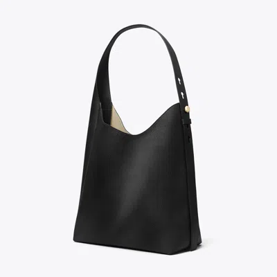 Tory Burch Small Leather Hobo Bag With Adjustable Strap In Black