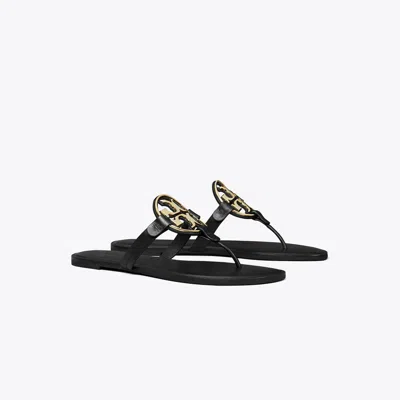 Tory Burch Metal Miller Leather Thong Sandals In Black