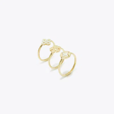 Tory Burch Kira Clover Stacking Ring Set In Gold