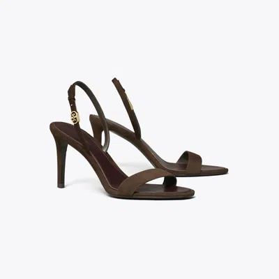 Tory Burch Double T Buckle Heel Sandal 85mm Dark Cocoa In Brown