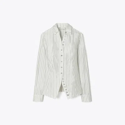 Tory Burch Striped Cinched Button-down Top In White