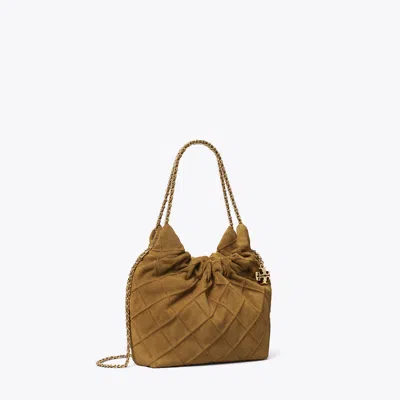 Tory Burch Mini Fleming Soft Suede Hobo Bag In Brown