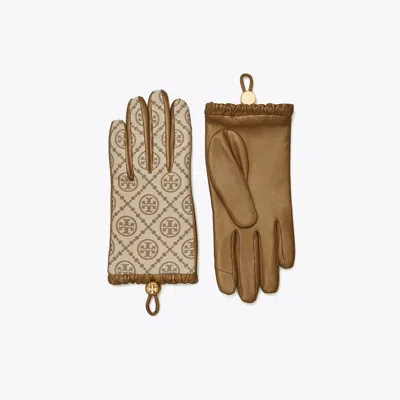 Tory Burch T Monogram Gloves In Brown