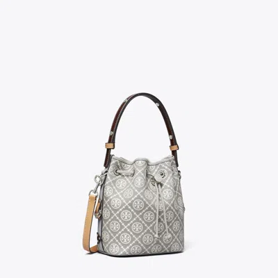 Tory Burch Mini T Monogram Jacquard Utility Bucket Bag In Gray