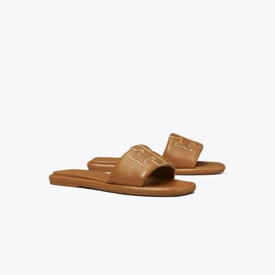 Tory Burch Eleanor Slide Logo-plaque Sandals In Brown