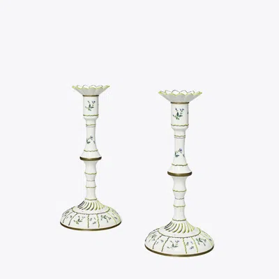 Tory Burch Jolie Fleur Candlesticks, Set Of 2 In Neutral