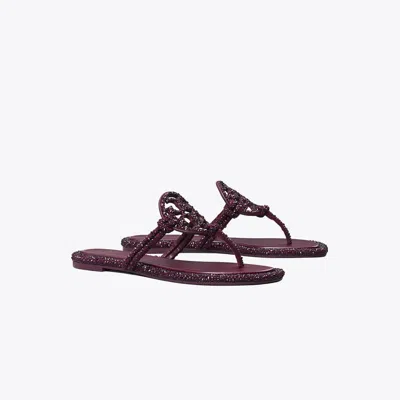 Tory Burch Miller Embellished Medallion Flat Thong Sandals In Brown