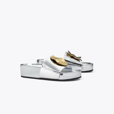 Tory Burch Patos Mismatched Platform Slide In Silver