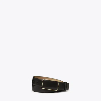 Tory Burch Smooth Leather Plate Belt In 002 Black Gold