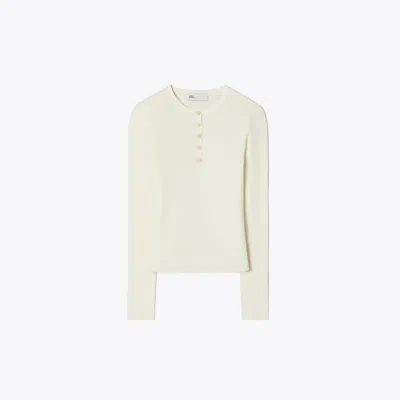 Tory Burch Ivory Ribbed Viscose Sweater In White