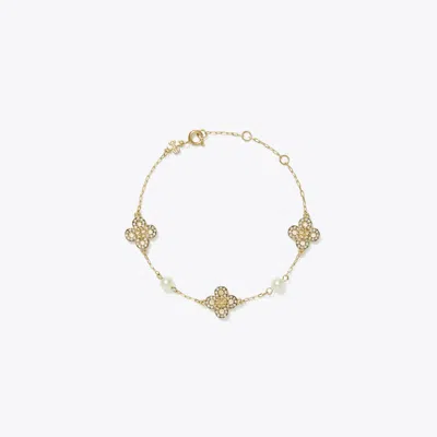 Tory Burch Kira Clover Pearl Bracelet In Gold