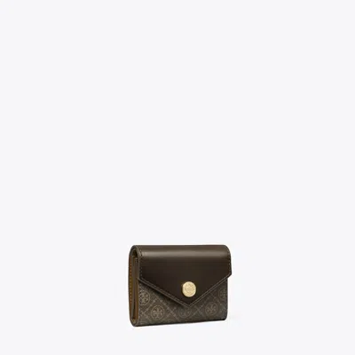 Tory Burch T Monogram Coated Canvas Small Envelope Wallet In Brown