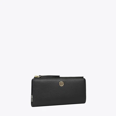 Tory Burch Robinson Pebbled Zip Slim Wallet In Black