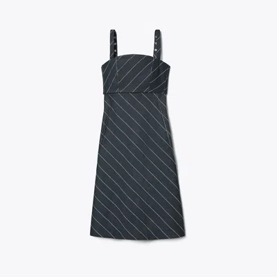 Tory Burch Striped-pattern Cotton-blend Midi Dress In Black