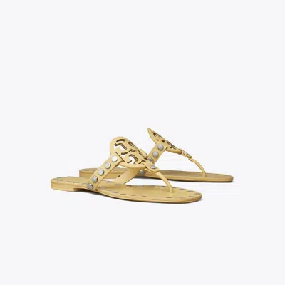 Tory Burch Studded Miller Leather Flat Sandals In Neutral