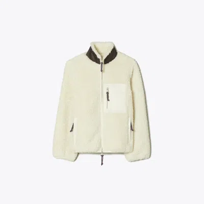 Tory Burch Fleece Colourblock Jacket In White