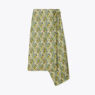 Tory Burch Silk Wrap Skirt In Green