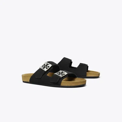 Tory Burch Mellow Suede Dual-buckle Slide Sandals In Black