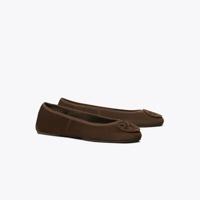 Tory Burch Brown Suede Minnie Ballerinas In Brown