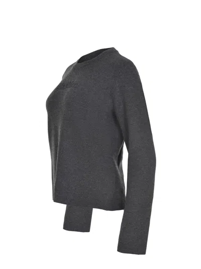 Max Mara Silk Crew Neck Sweater With Ribbed Texture In Gray