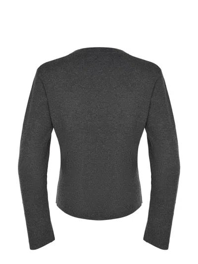 Max Mara Silk Crew Neck Sweater With Ribbed Texture In Gray