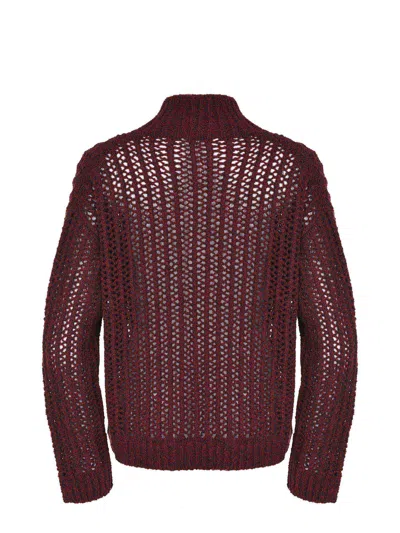 Max Mara Quaglia Openwork Jumper In Burgundy