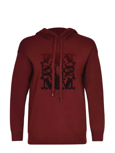 Max Mara Hooded Virgin Wool Long Sleeve Sweatshirt In Red