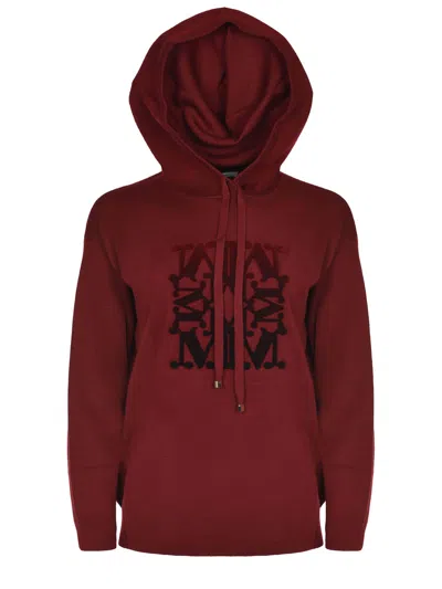Max Mara Hooded Virgin Wool Long Sleeve Sweatshirt In Red