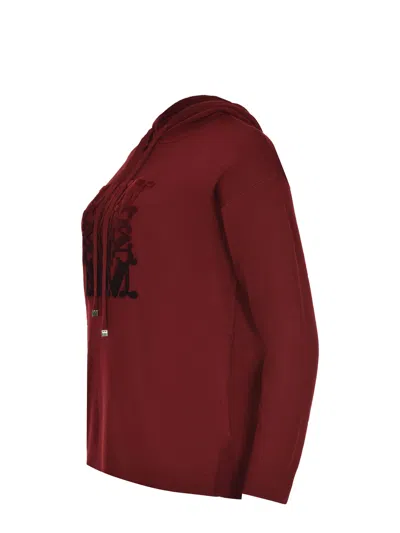 Max Mara Hooded Virgin Wool Long Sleeve Sweatshirt In Red