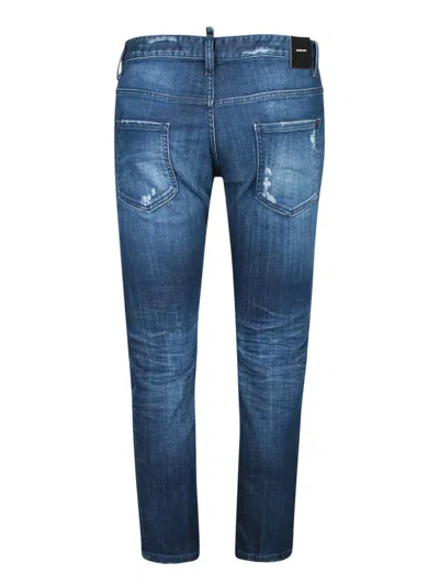 Dsquared2 Distressed Blue Denim Jeans With Concealed Fly In Blue