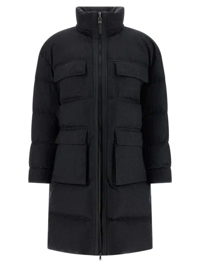 Brunello Cucinelli Shiny Zipper Pull Puffer Jackets Gray In Blue