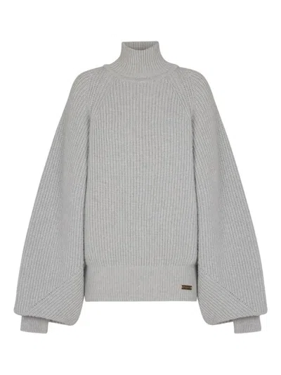 Balmain Oversized Turtleneck Ribbed Knit Sweater In Gray