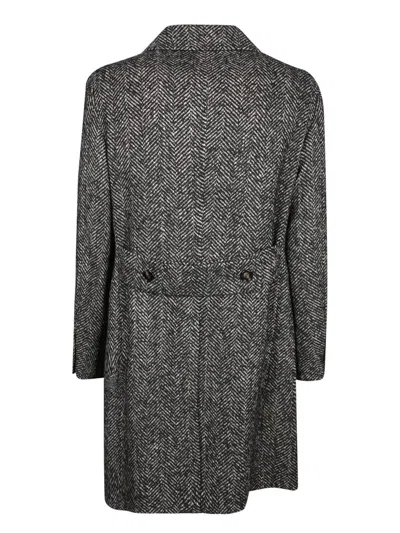 Tagliatore Cappotto Sfoderato 2 Petti Bruce Lungo Resca Tweed Nero 40 Cot 20 Lana 19 Polies 12 Af 5 Seta 4 Alpa In Gray