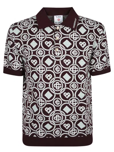 Casablanca Mens Aubergine Embroidered-logo Monogram Cotton Polo Shirt In Multi