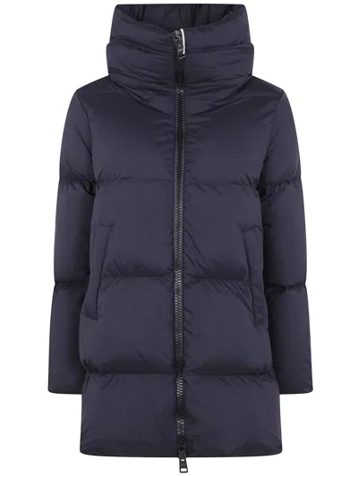 Herno Long Quilted Jacket High Collar In Blue