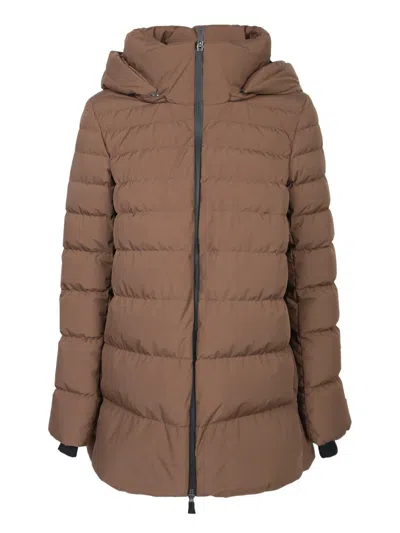 Herno 2 Layer Hooded Down Jacket In Brown