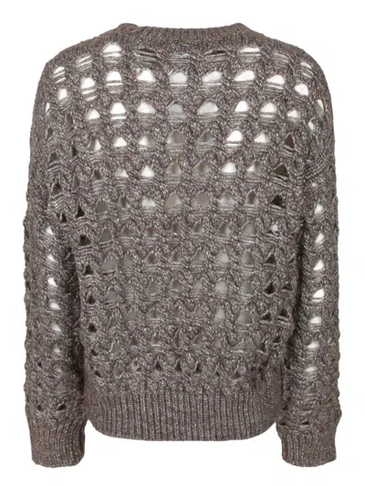 Herno Open-knit Alpaca Blend Sweater With Metallic Sheen In Gray