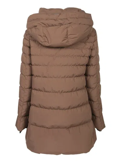Herno 2 Layer Hooded Down Jacket In Brown