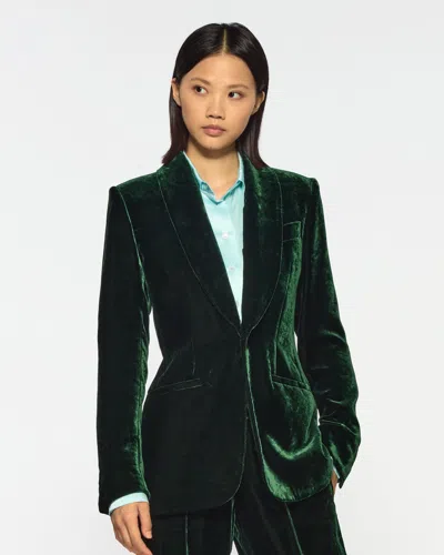 Serena Bute Velvet Blazer In Green